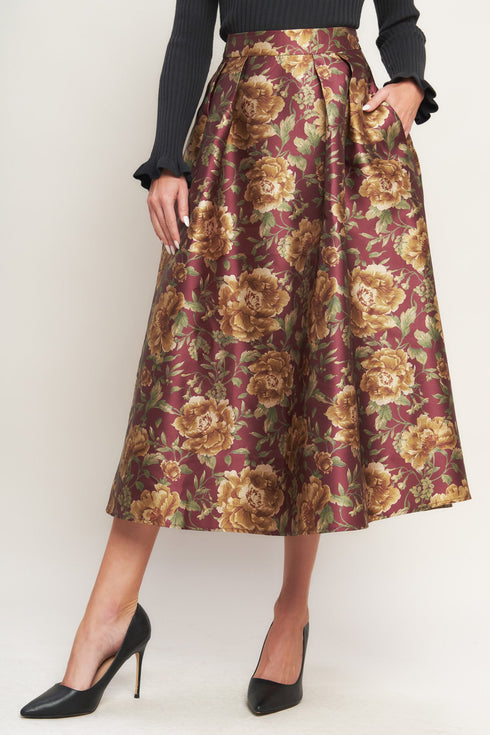 evening-botanicals-woven-full-midi-skirt Flying Tomato - Sophia's Style-2